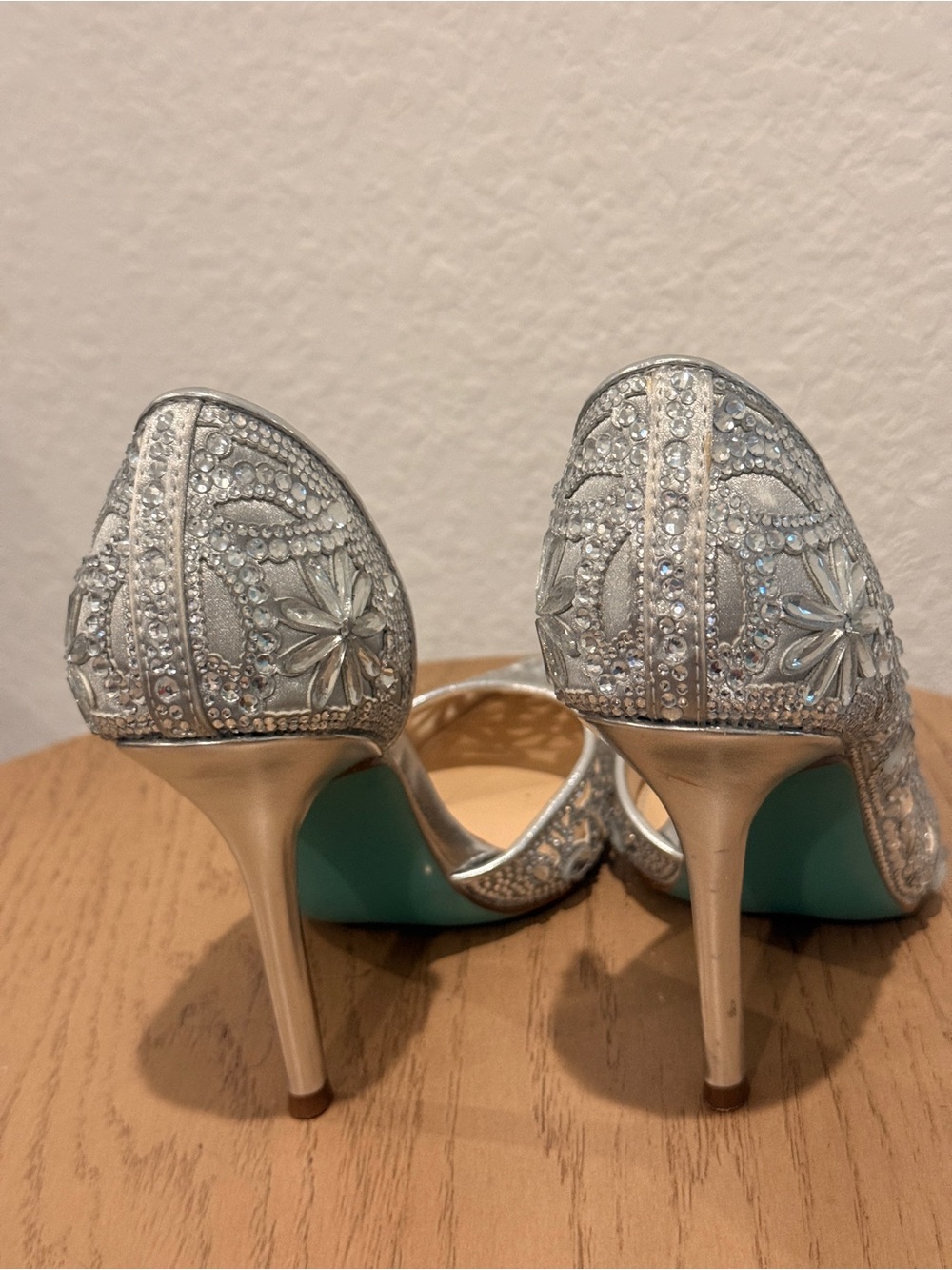 Betsey Johnson Silver Bridal Crystal Embellished Pointed-Toe Pumps - Picture 3 of 8